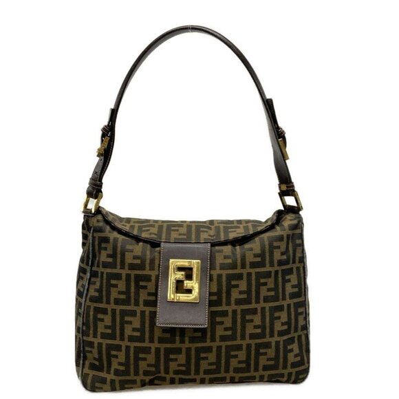 Auth FENDI Zucca 26435 Dark Brown Light Brown Jacquard Leather - Shoulder Bag - Picture 1 of 15